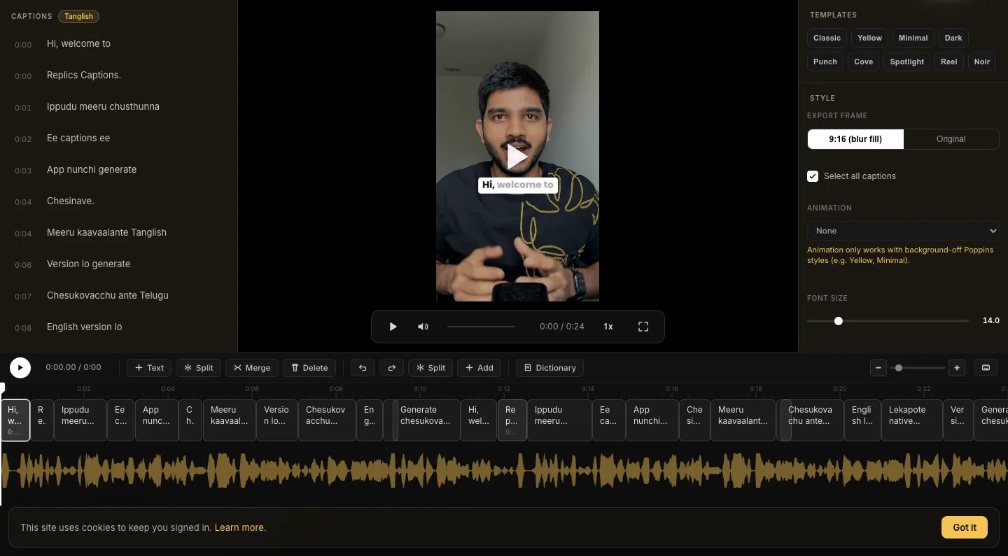 Caption editor with word timeline