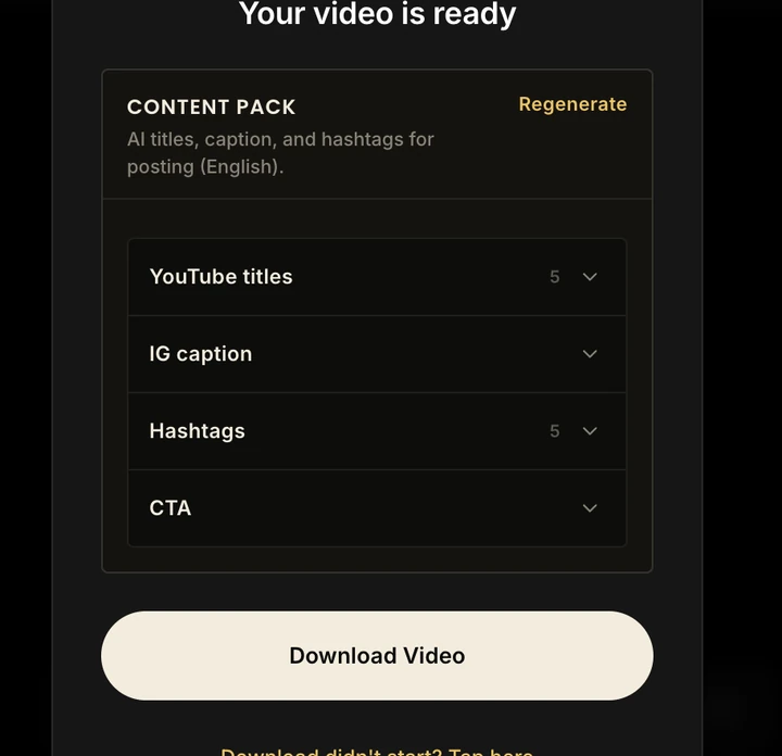 Download ready screen after export